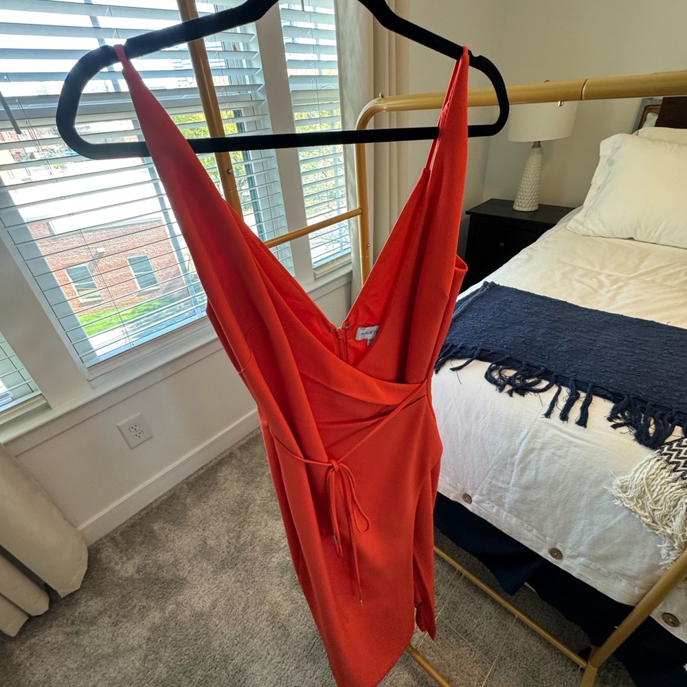 Halston Heritage Orange Wrap Midi Dress